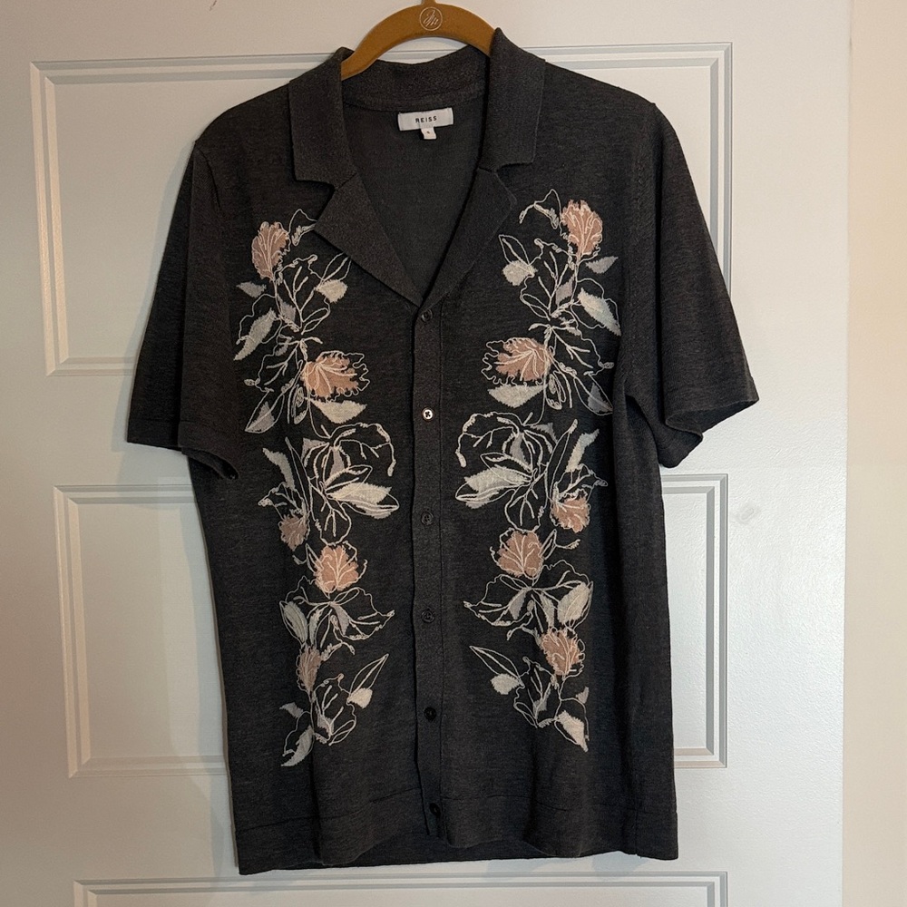 Dark Gray Floral Button-Up Shirt